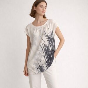 Sisley Abstract Brush Print Tunic Top XS Cream Black | NWOT
